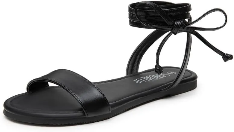 SANDALUP Womens Sandals Dressy Strappy Summer Cute Tie Up Ankle Strap flat sandals for women