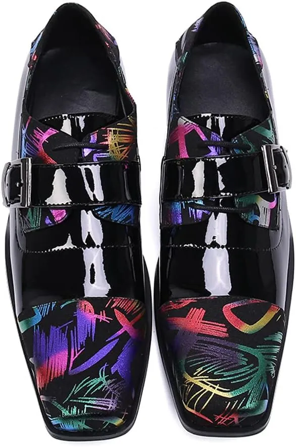 Santimon Mens Casual Loafers Elastic Slip On Fashion Buckle Dress Burnished Leather Cap Toe Monk Strap Self Tie Oxfords Business Wedding Shoes