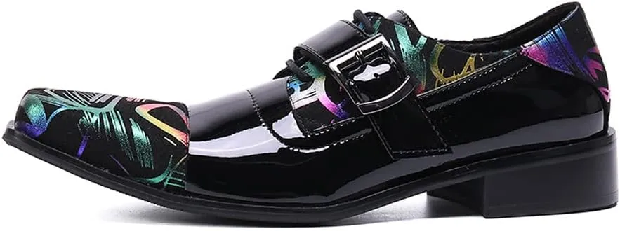 Santimon Mens Casual Loafers Elastic Slip On Fashion Buckle Dress Burnished Leather Cap Toe Monk Strap Self Tie Oxfords Business Wedding Shoes