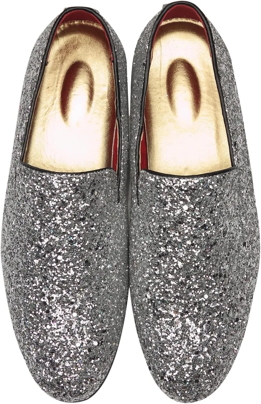 Santimon Mens Glitter Loafers Slip-On Dress Shoes – Sparkly Tuxedo & Suit Shoes for Weddings, Parties, and Formal Events