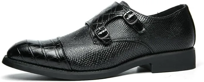 Santimon Men's Leather Monk Strap Loafers Crocodile Snake Printed Formal Dress Business Casual Slip On Shoes