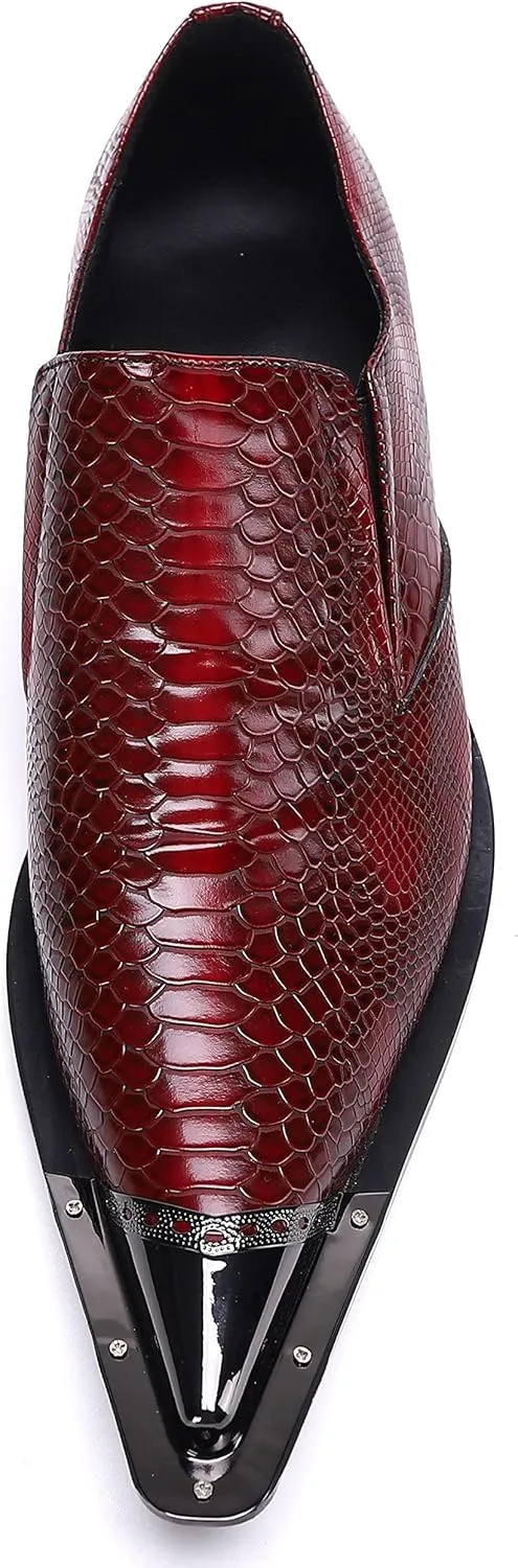 Santimon Mens Loafers Casual Slip On Smoking Dress Style Genuine Leather Lightweight Classic Snake Print Shoes