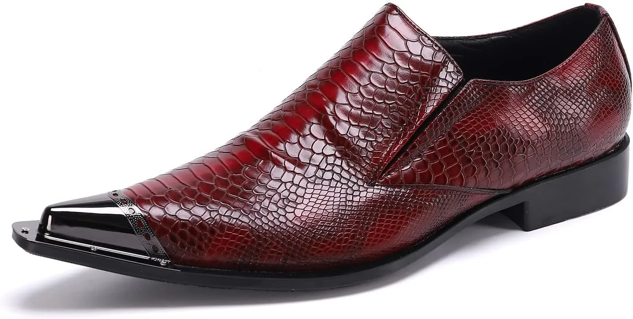 Santimon Mens Loafers Casual Slip On Smoking Dress Style Genuine Leather Lightweight Classic Snake Print Shoes