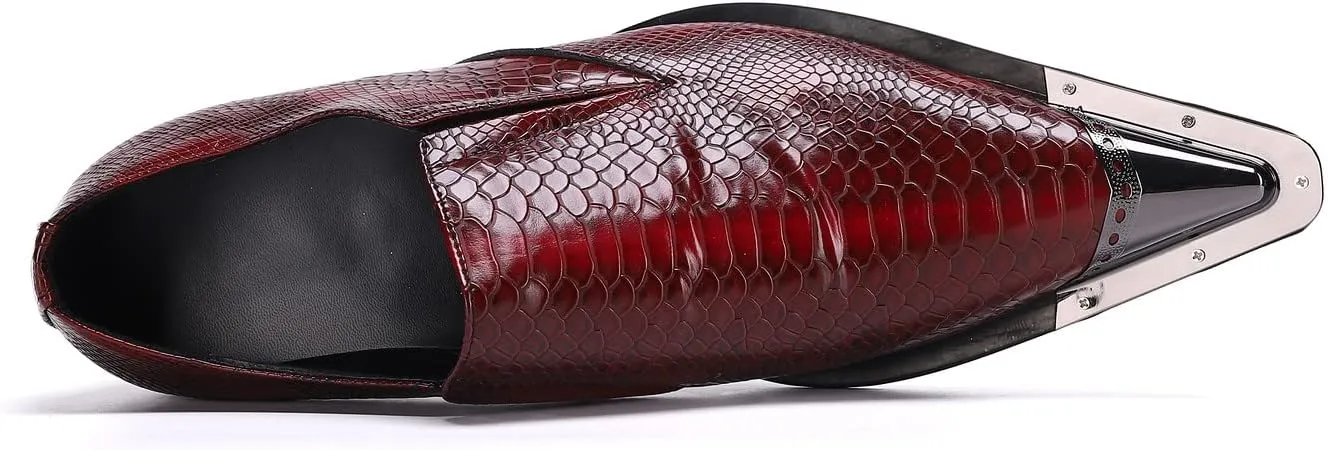 Santimon Mens Loafers Casual Slip On Smoking Dress Style Genuine Leather Lightweight Classic Snake Print Shoes
