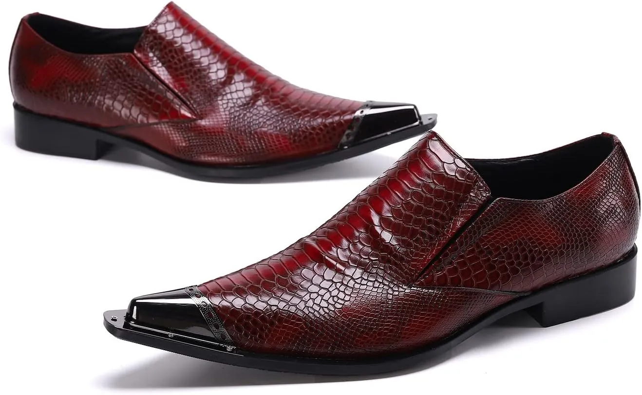 Santimon Mens Loafers Casual Slip On Smoking Dress Style Genuine Leather Lightweight Classic Snake Print Shoes