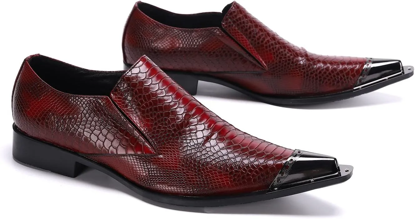 Santimon Mens Loafers Casual Slip On Smoking Dress Style Genuine Leather Lightweight Classic Snake Print Shoes