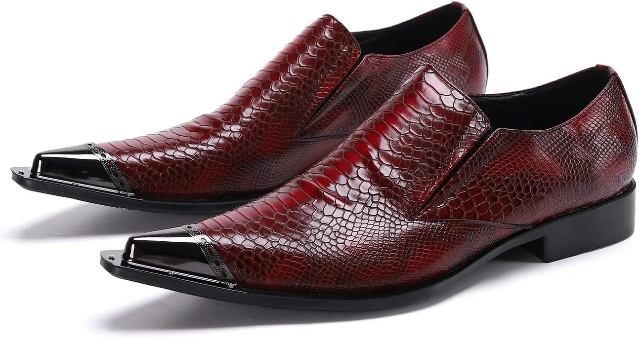 Santimon Mens Loafers Casual Slip On Smoking Dress Style Genuine Leather Lightweight Classic Snake Print Shoes
