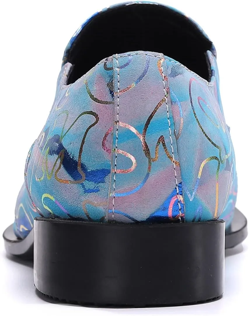 Santimon Mens Loafers Fashion Suits Gold Hardware Party Sleek Slip On Dress Metal Cap Toe Wedding Graphic Print Leather Shoes