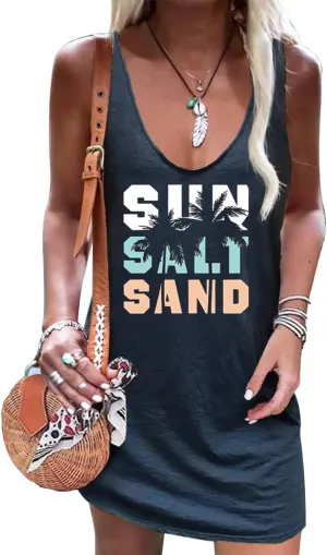 Sexy Summer Dress for Women Sun Salt Sand Graphic Mini Dress Hawaii Beach Vacation Dresses Summer Sexy V Neck Sundress