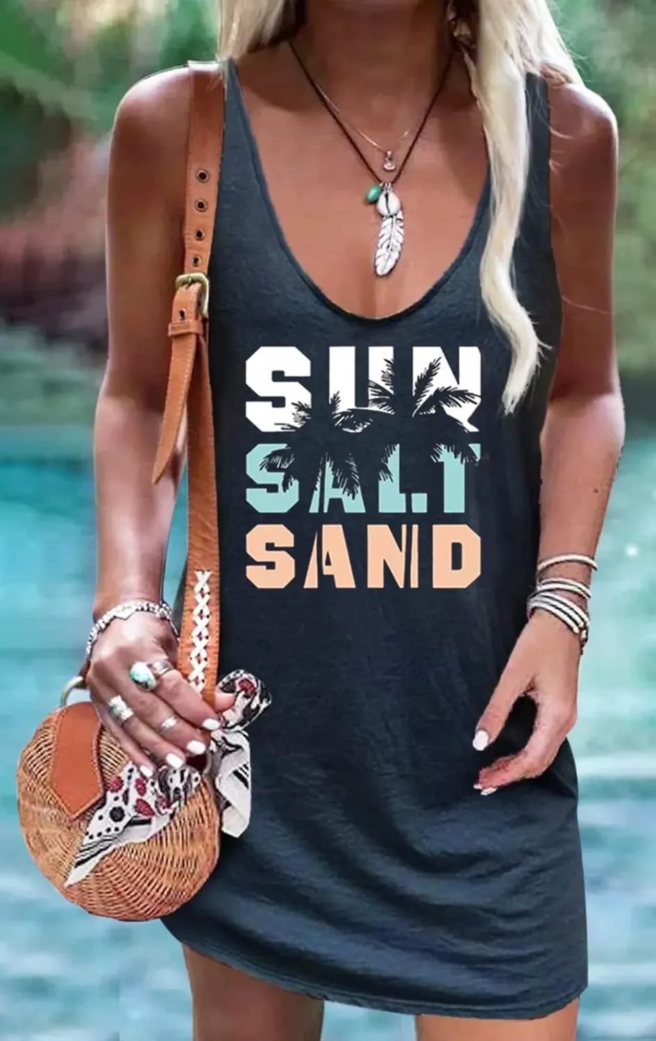 Sexy Summer Dress for Women Sun Salt Sand Graphic Mini Dress Hawaii Beach Vacation Dresses Summer Sexy V Neck Sundress