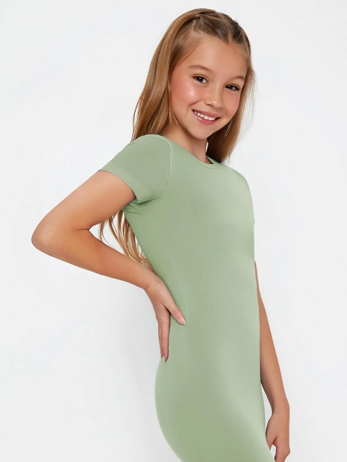SHENHE Girl's Basic Short Sleeve Crew Neck Bodycon T Shirt Pencil Mini Dresses