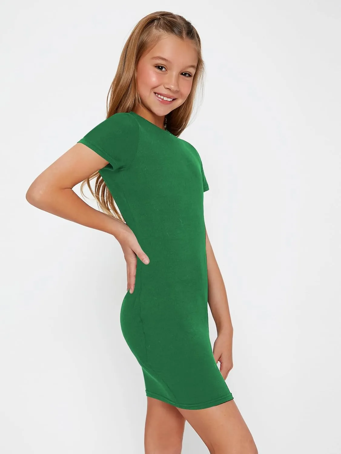 SHENHE Girl's Basic Short Sleeve Crew Neck Bodycon T Shirt Pencil Mini Dresses