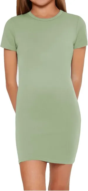 SHENHE Girl's Basic Short Sleeve Crew Neck Bodycon T Shirt Pencil Mini Dresses