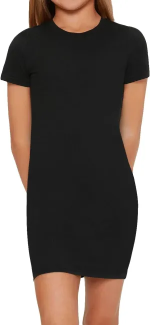 SHENHE Girl's Basic Short Sleeve Crew Neck Bodycon T Shirt Pencil Mini Dresses