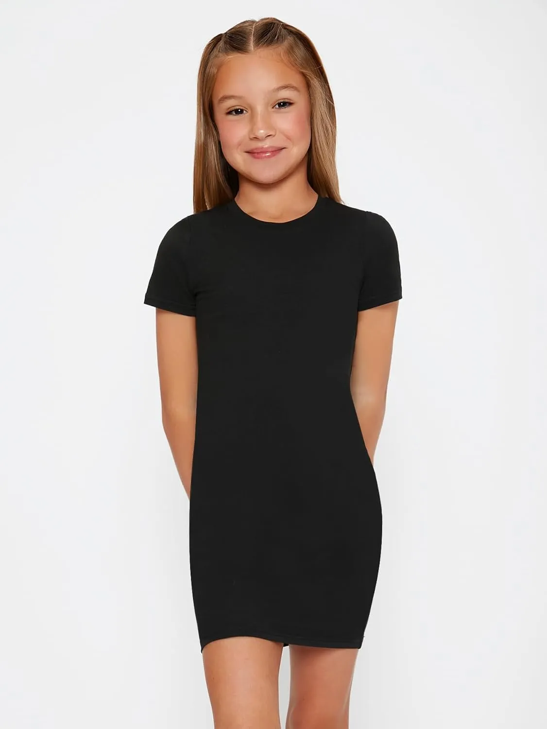 SHENHE Girl's Basic Short Sleeve Crew Neck Bodycon T Shirt Pencil Mini Dresses