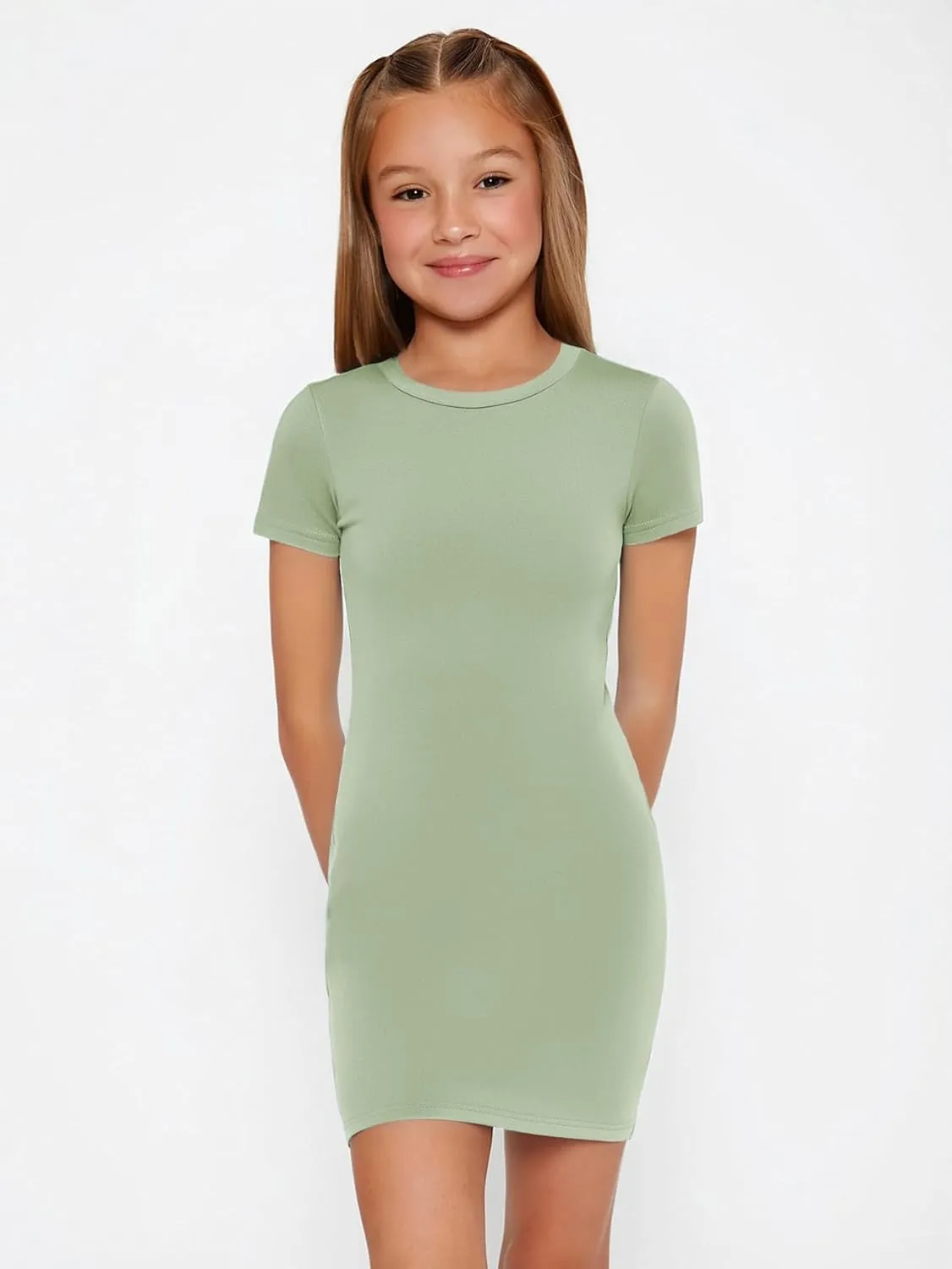SHENHE Girl's Basic Short Sleeve Crew Neck Bodycon T Shirt Pencil Mini Dresses