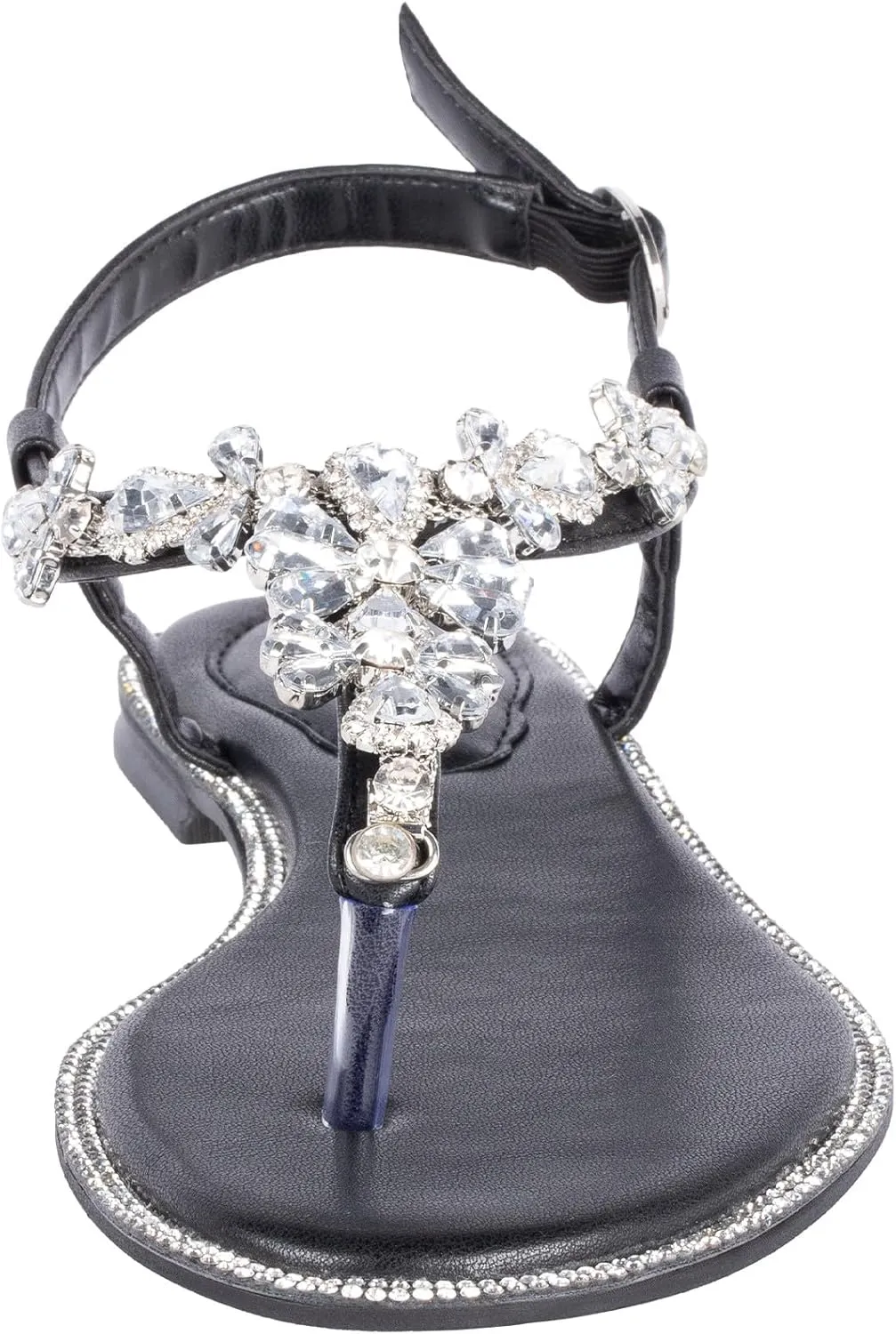 SheSole Women's Sparkly Rhinestone T-Strap Silver Flat Sandals Dressy Thong Beach Wedding Shoes
