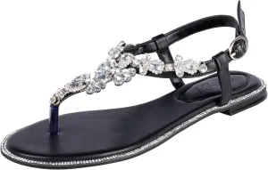 SheSole Women's Sparkly Rhinestone T-Strap Silver Flat Sandals Dressy Thong Beach Wedding Shoes