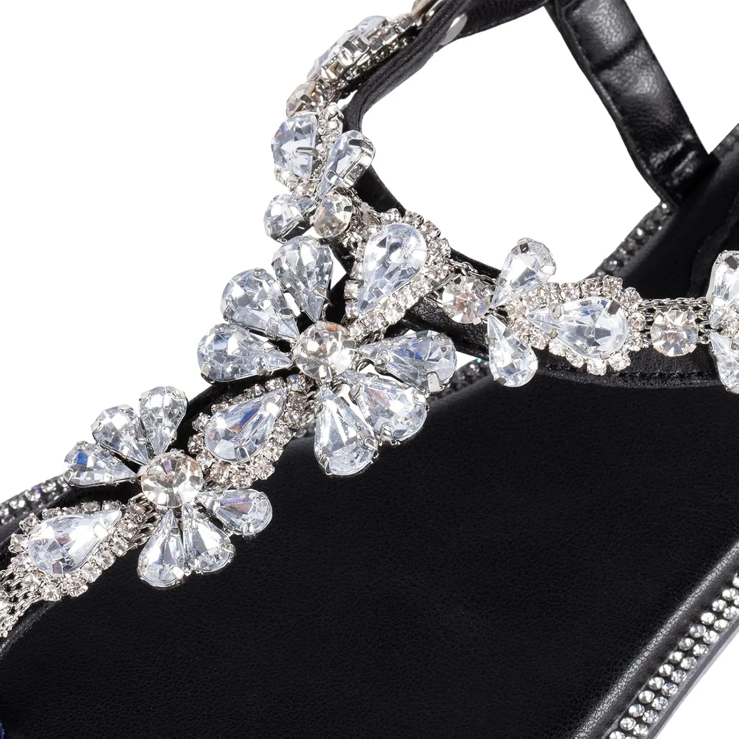 SheSole Women's Sparkly Rhinestone T-Strap Silver Flat Sandals Dressy Thong Beach Wedding Shoes
