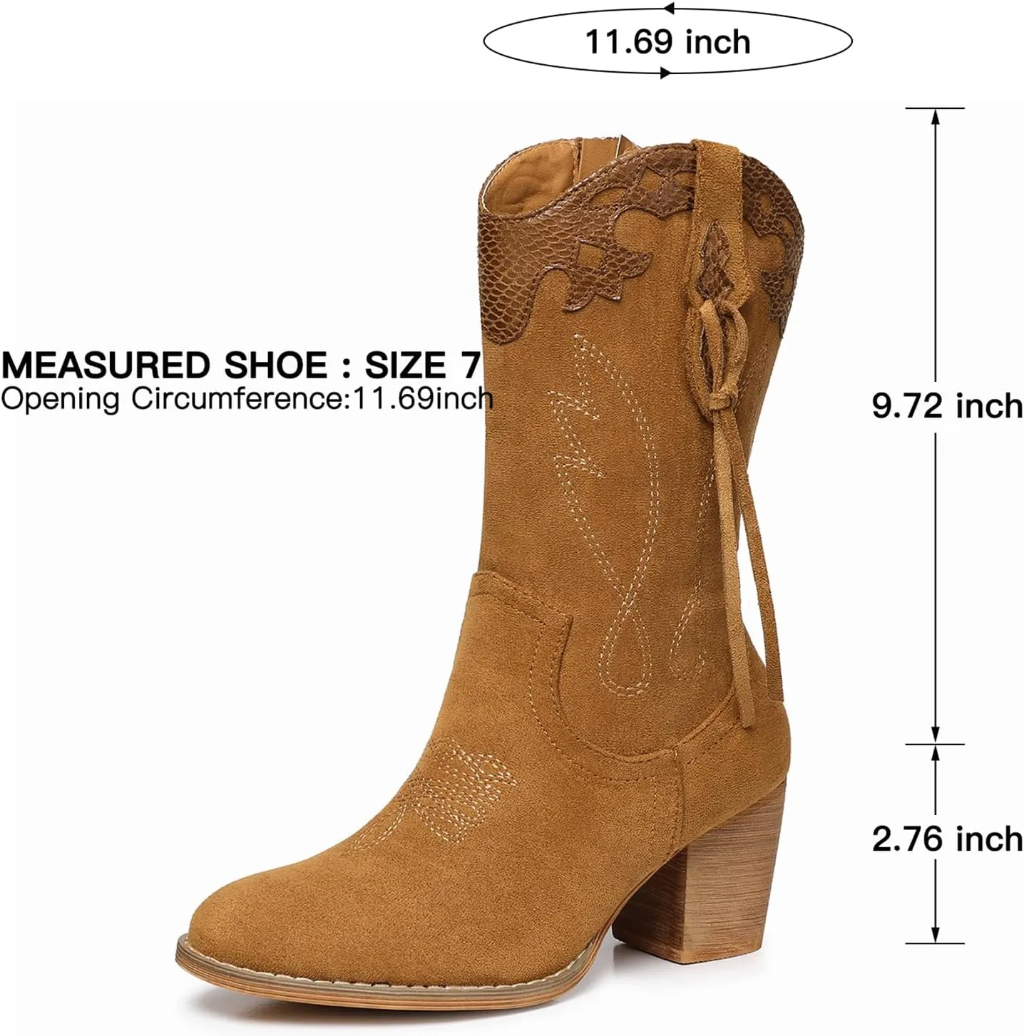 SHIBEVER Cowboy Cowgirl Boots for Women: Western Country High Heel Boots Suede Zipper Mid Calf Booties