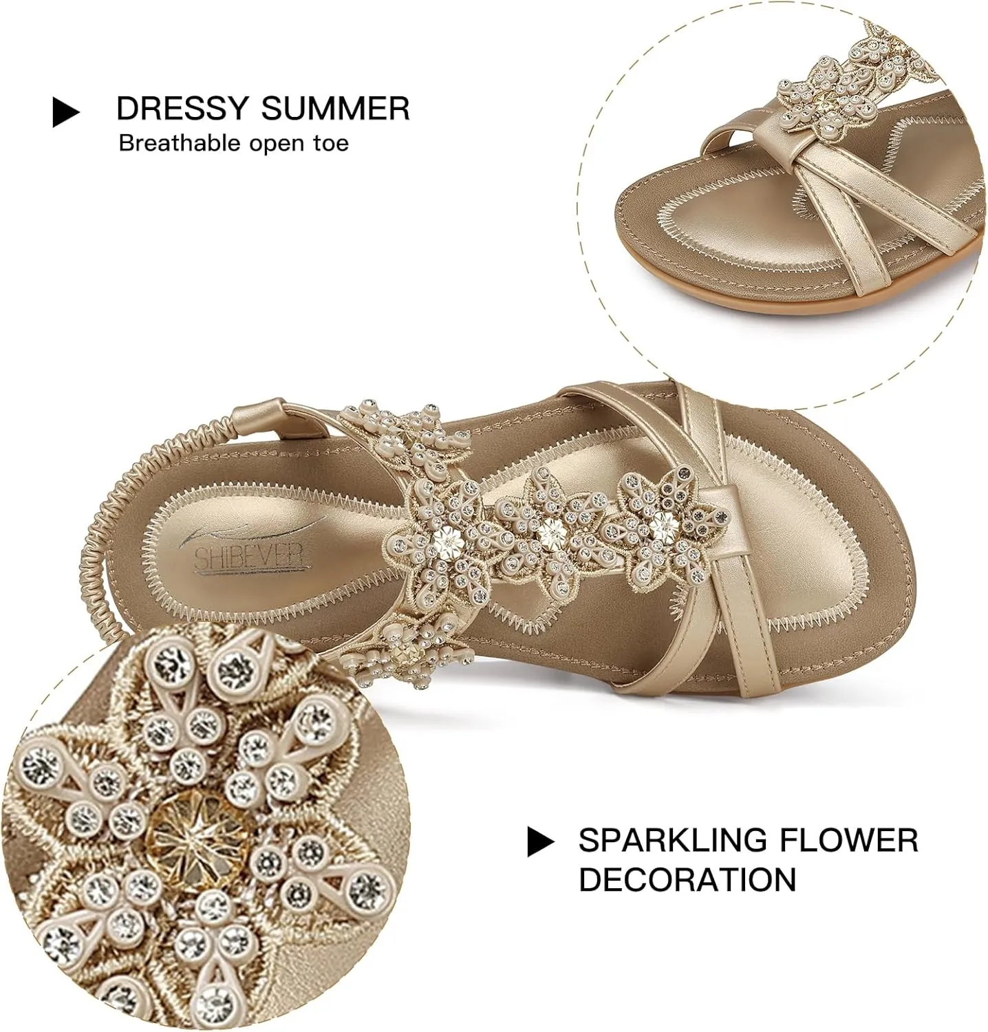 SHIBEVER Dressy Flat Sandals for Women: Summer Comfortable Walking Womens Sandal