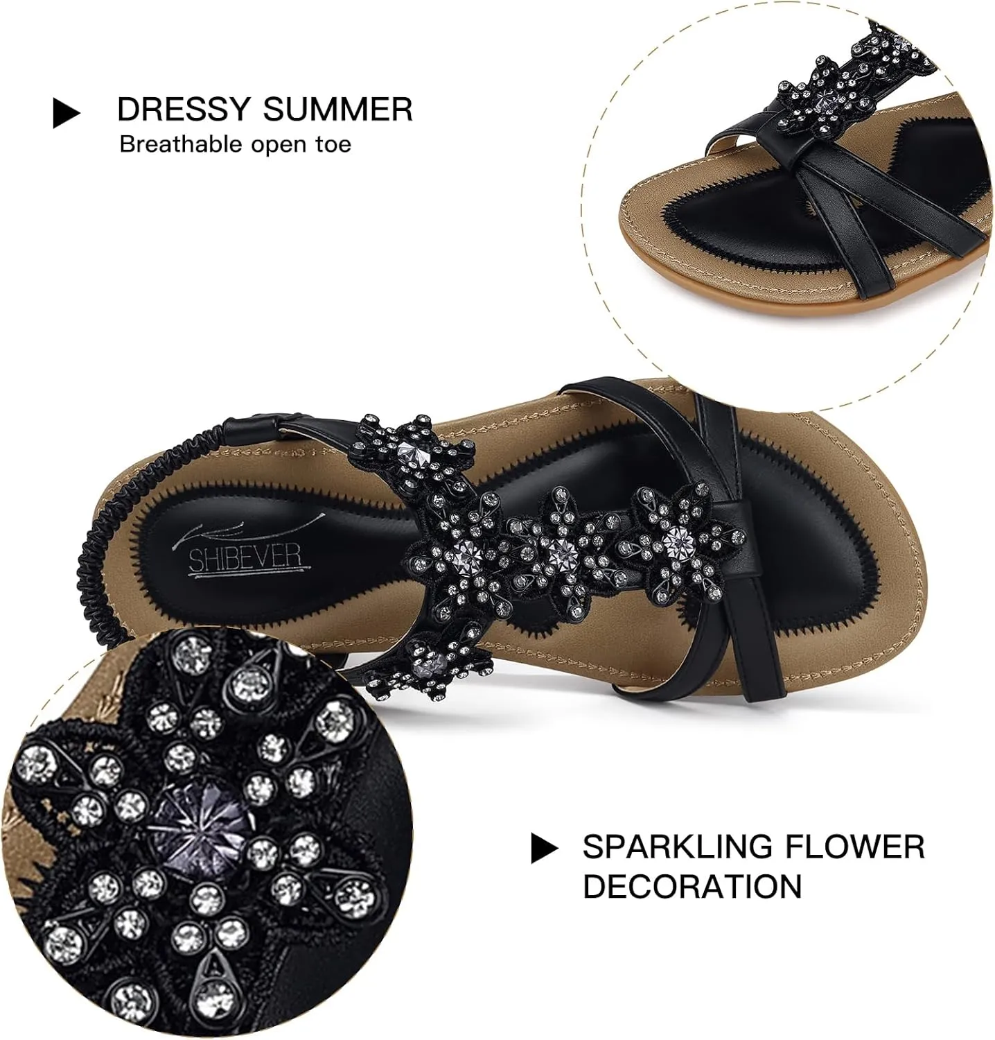 SHIBEVER Dressy Flat Sandals for Women: Summer Comfortable Walking Womens Sandal