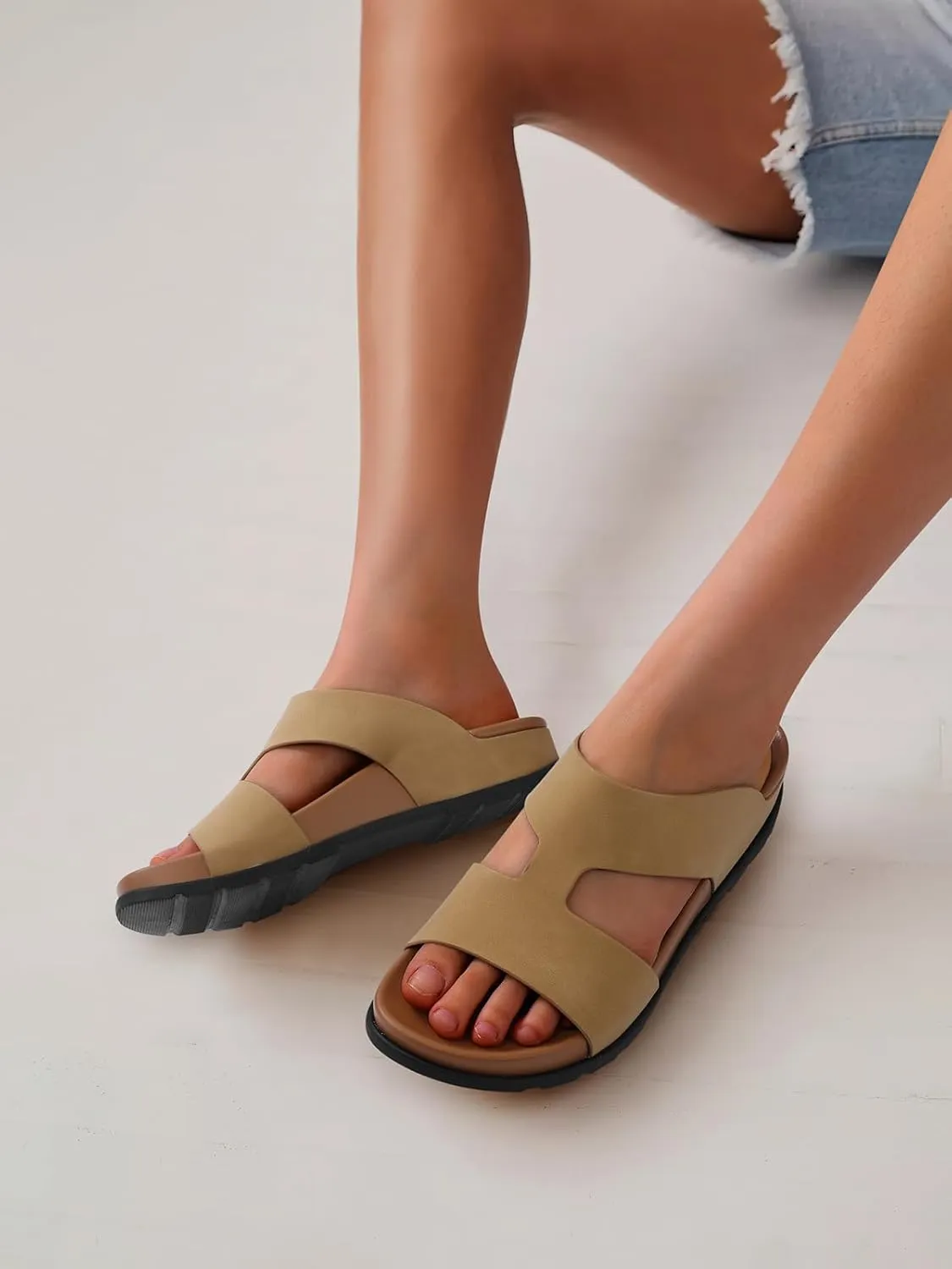 SHIBEVER Flat Sandals for Women Dressy: Summer Arch Support Comfortable Slip On Slide Sandal
