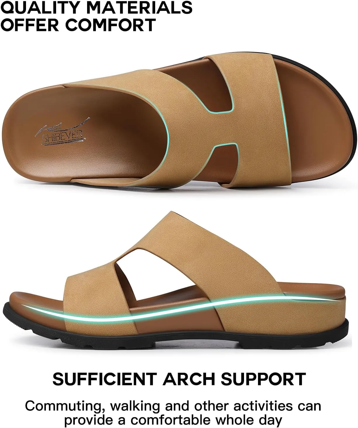 SHIBEVER Flat Sandals for Women Dressy: Summer Arch Support Comfortable Slip On Slide Sandal