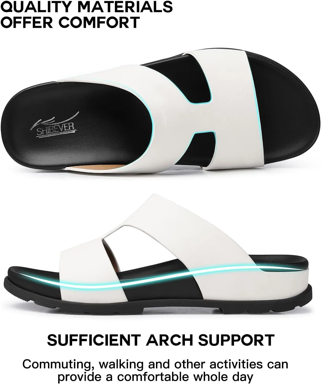 SHIBEVER Flat Sandals for Women Dressy: Summer Arch Support Comfortable Slip On Slide Sandal