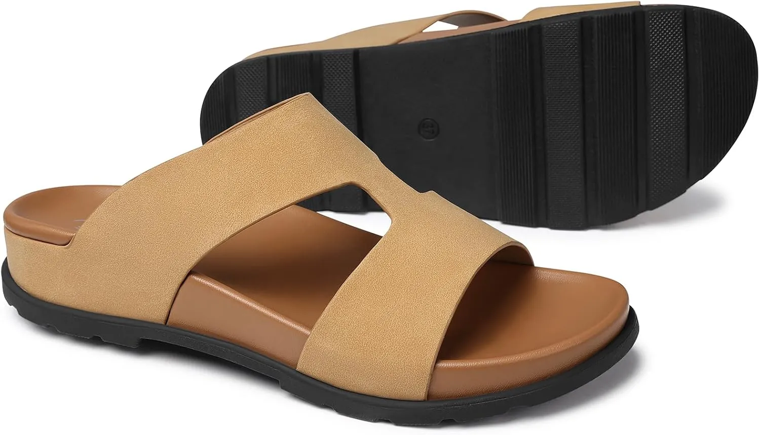 SHIBEVER Flat Sandals for Women Dressy: Summer Arch Support Comfortable Slip On Slide Sandal