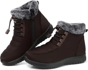 SHIBEVER Fur Lined Boots for Women: Winter Snow Ankle Booties Warm Adjustable Waterproof Slip On Shoes Outdoor