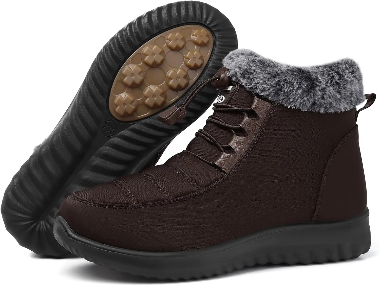 SHIBEVER Fur Lined Boots for Women: Winter Snow Ankle Booties Warm Adjustable Waterproof Slip On Shoes Outdoor