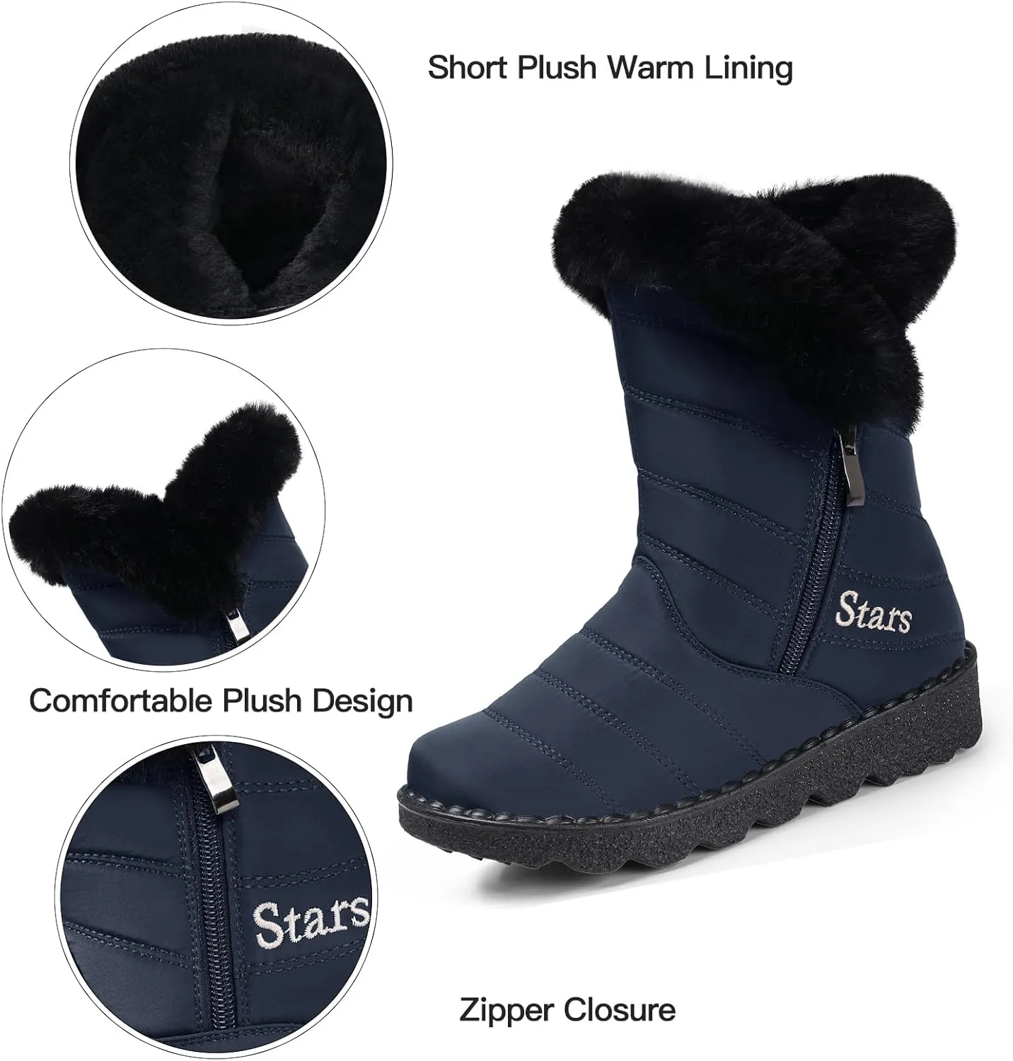 SHIBEVER Waterproof Winter Boots for Women: Snow Mid Calf Fur Lined Warm Women Boot Outdoor Resistant Booties