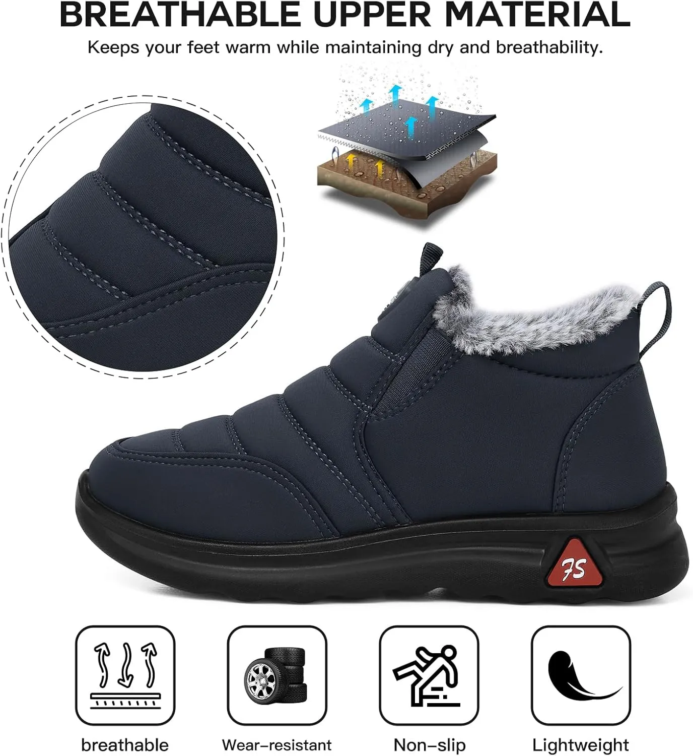 SHIBEVER Winter Boots for Women: Black Warm Fur Lined Slip on Ankle Snow Boots Comfortable Waterproof Outdoor Shoes Size
