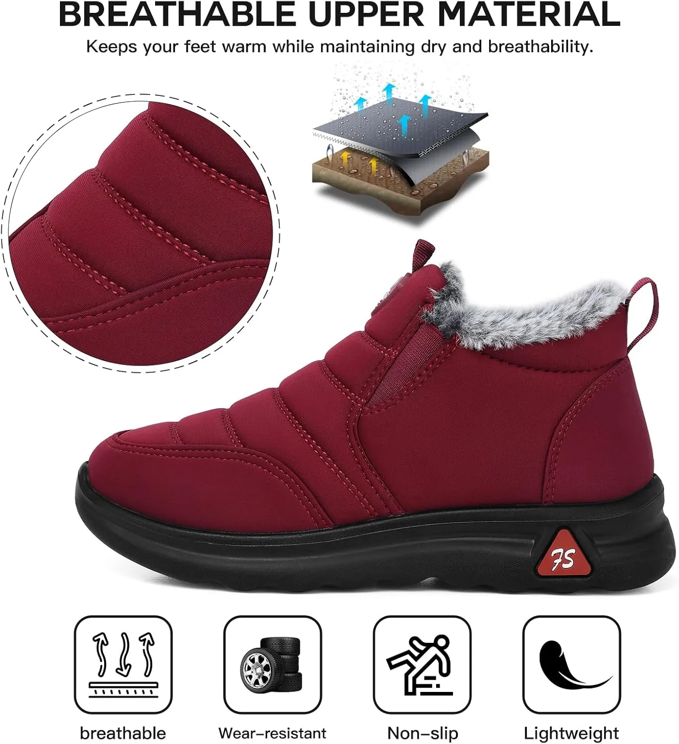 SHIBEVER Winter Boots for Women: Black Warm Fur Lined Slip on Ankle Snow Boots Comfortable Waterproof Outdoor Shoes Size