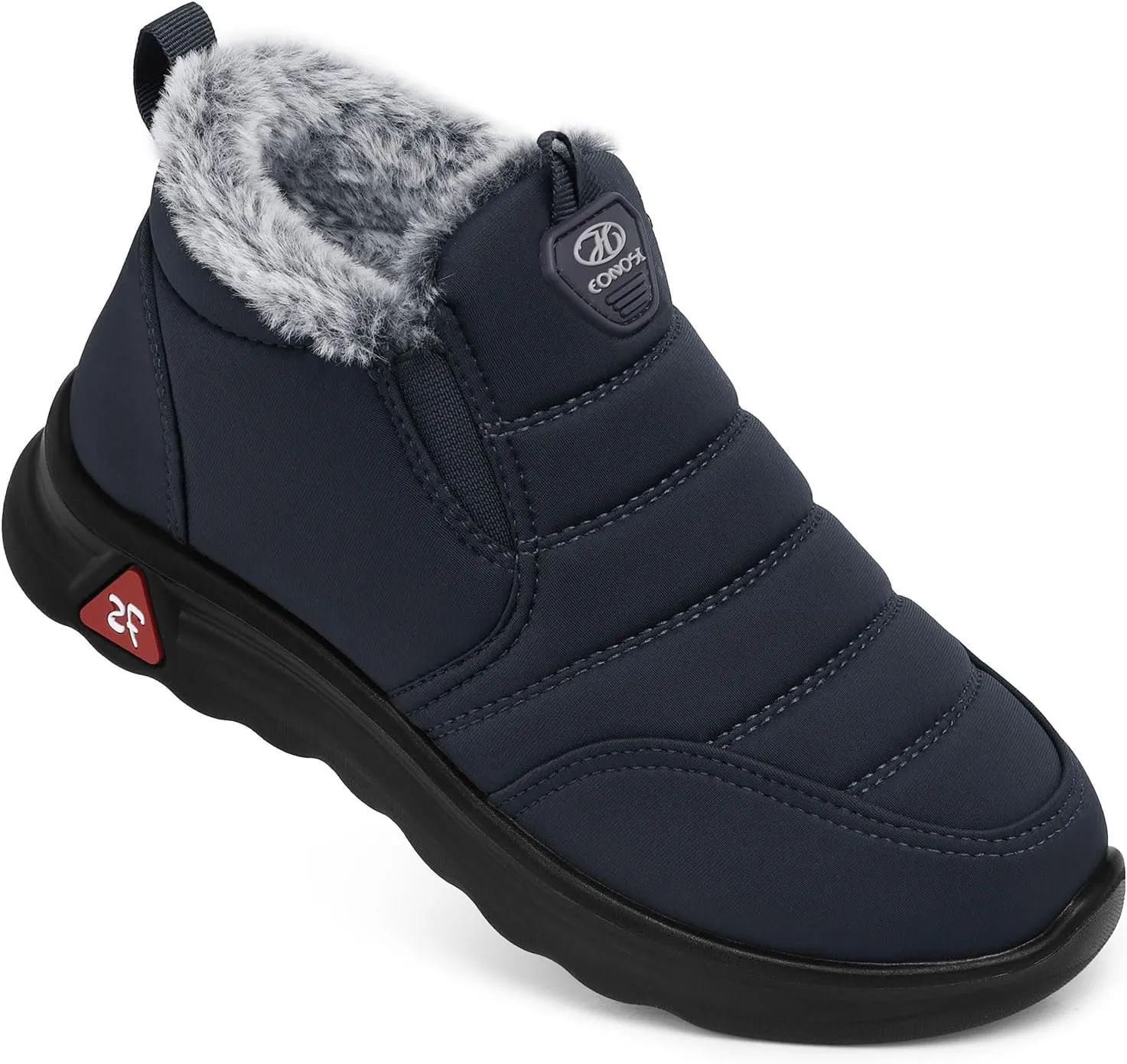 SHIBEVER Winter Boots for Women: Black Warm Fur Lined Slip on Ankle Snow Boots Comfortable Waterproof Outdoor Shoes Size
