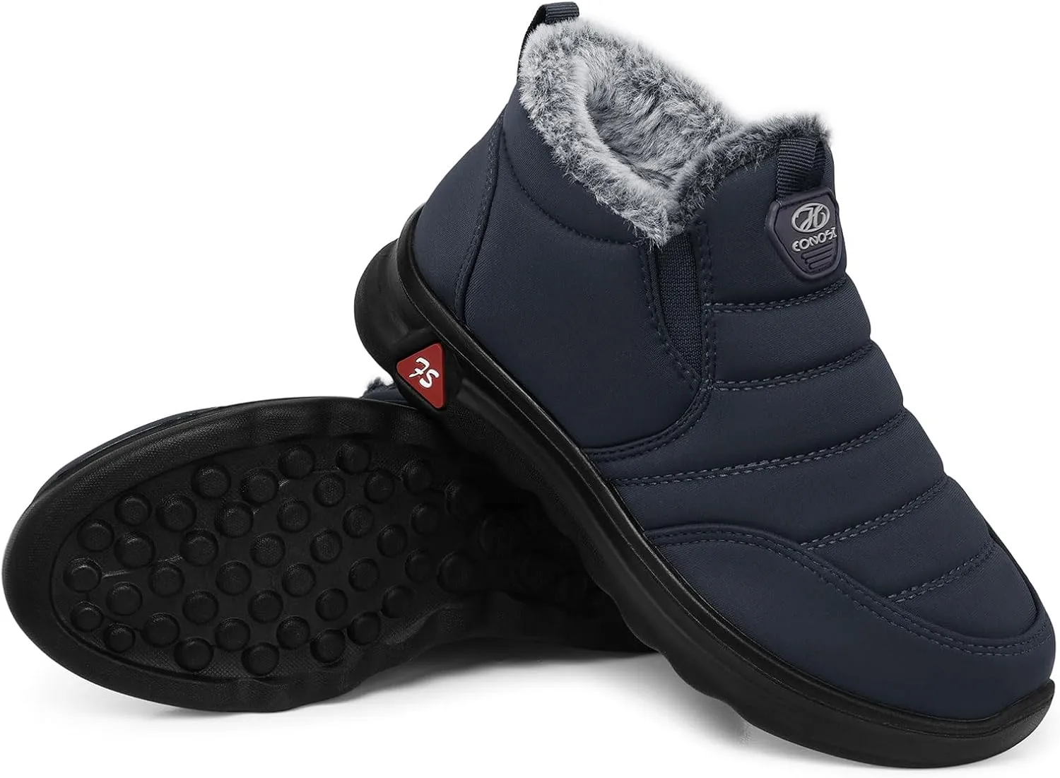 SHIBEVER Winter Boots for Women: Black Warm Fur Lined Slip on Ankle Snow Boots Comfortable Waterproof Outdoor Shoes Size