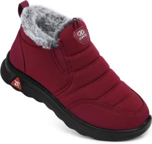 SHIBEVER Winter Boots for Women: Black Warm Fur Lined Slip on Ankle Snow Boots Comfortable Waterproof Outdoor Shoes Size