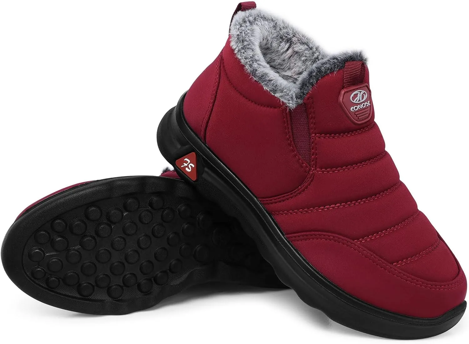 SHIBEVER Winter Boots for Women: Black Warm Fur Lined Slip on Ankle Snow Boots Comfortable Waterproof Outdoor Shoes Size
