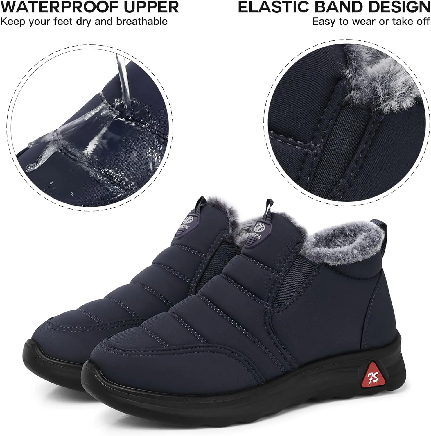 SHIBEVER Winter Boots for Women: Black Warm Fur Lined Slip on Ankle Snow Boots Comfortable Waterproof Outdoor Shoes Size