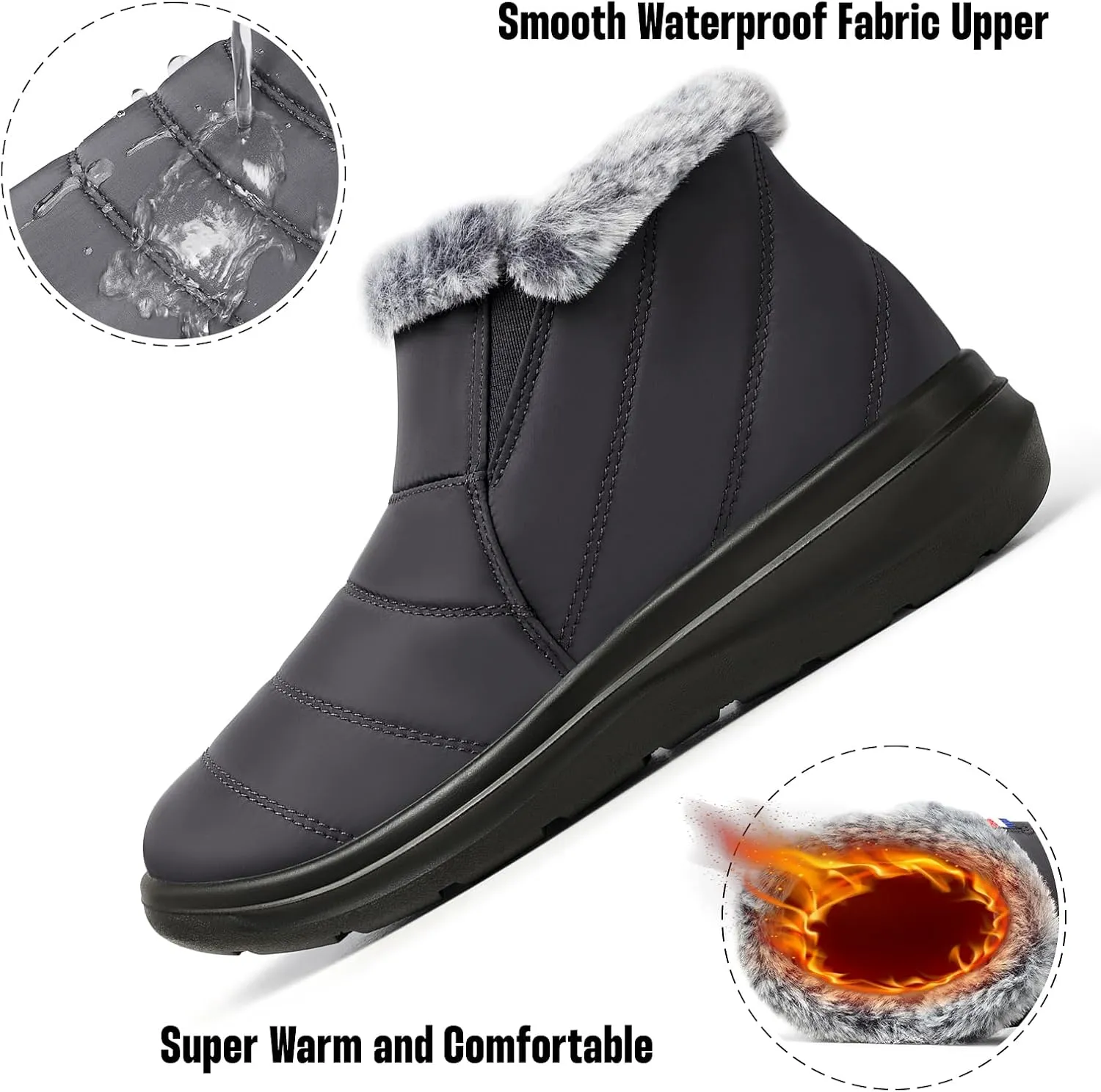 SHIBEVER Winter Waterproof Boots for Women: Snow Womens Ankle Fur Lined Shoes Slip On Warm Insulated Winter Boot