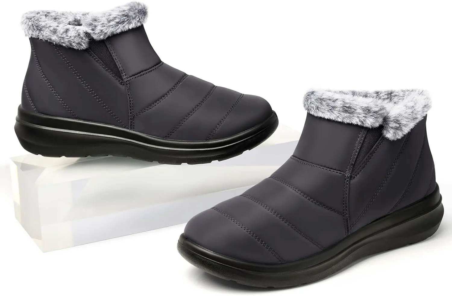 SHIBEVER Winter Waterproof Boots for Women: Snow Womens Ankle Fur Lined Shoes Slip On Warm Insulated Winter Boot