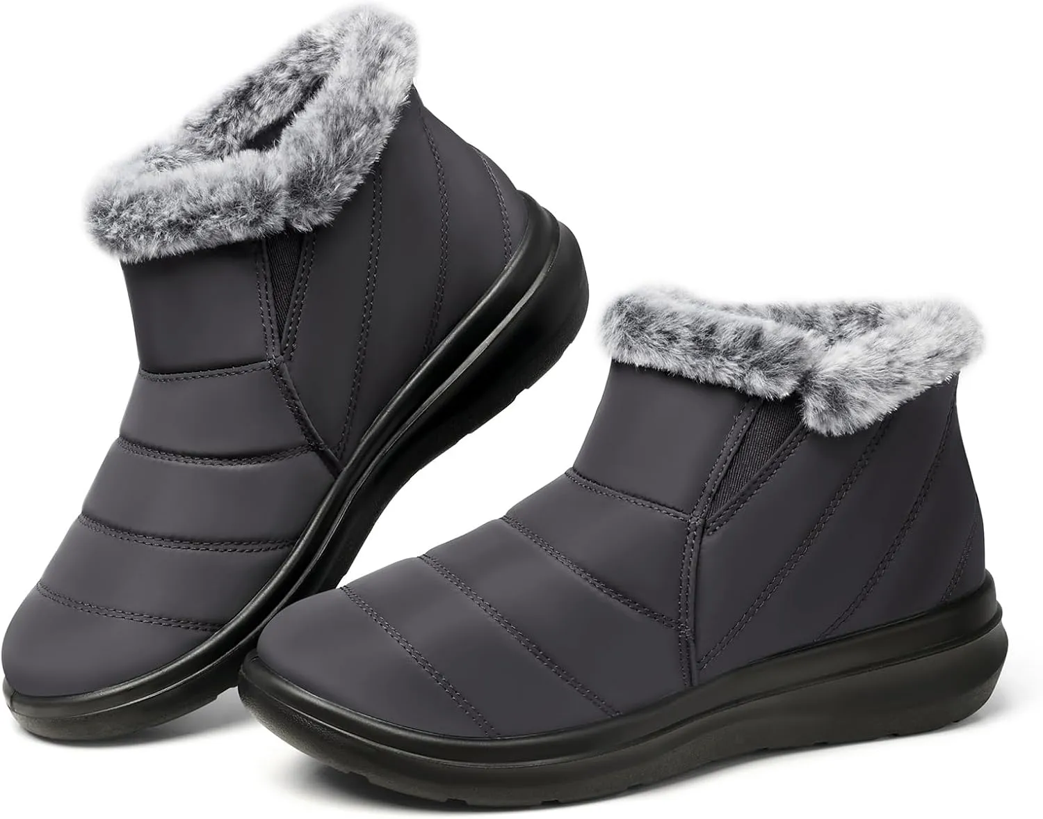 SHIBEVER Winter Waterproof Boots for Women: Snow Womens Ankle Fur Lined Shoes Slip On Warm Insulated Winter Boot
