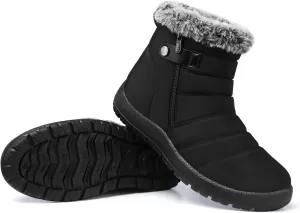 SHIBEVER Women Winter Snow Boots: Black Waterproof Walking Booties Non Slip Fur Lined Warm Outdoor Ankle Short Boot