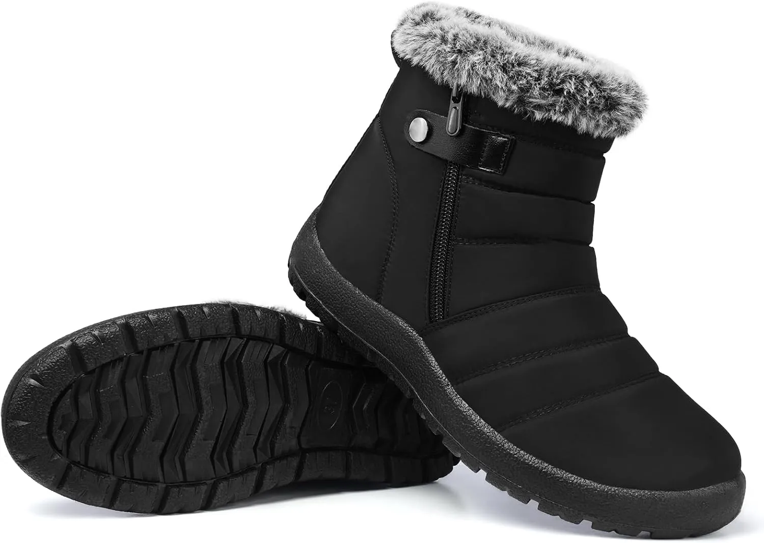 SHIBEVER Women Winter Snow Boots: Black Waterproof Walking Booties Non Slip Fur Lined Warm Outdoor Ankle Short Boot
