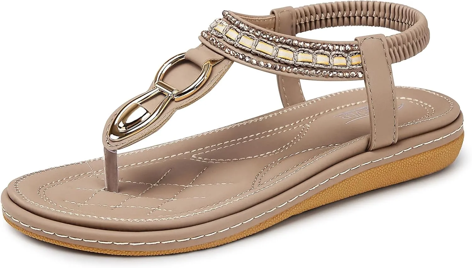 SHIBEVER Womens Sandals Dressy Summer: Women Comfortable Walking Flat Bohemian T-Strap Ladies Casual Comfy Sandals