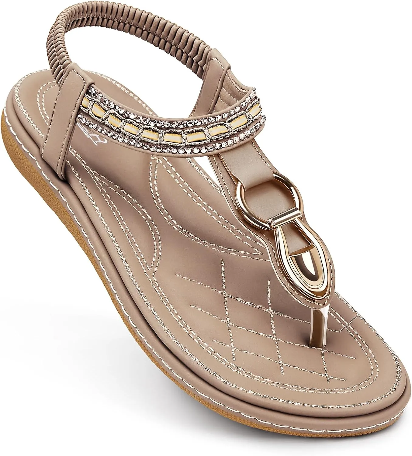 SHIBEVER Womens Sandals Dressy Summer: Women Comfortable Walking Flat Bohemian T-Strap Ladies Casual Comfy Sandals