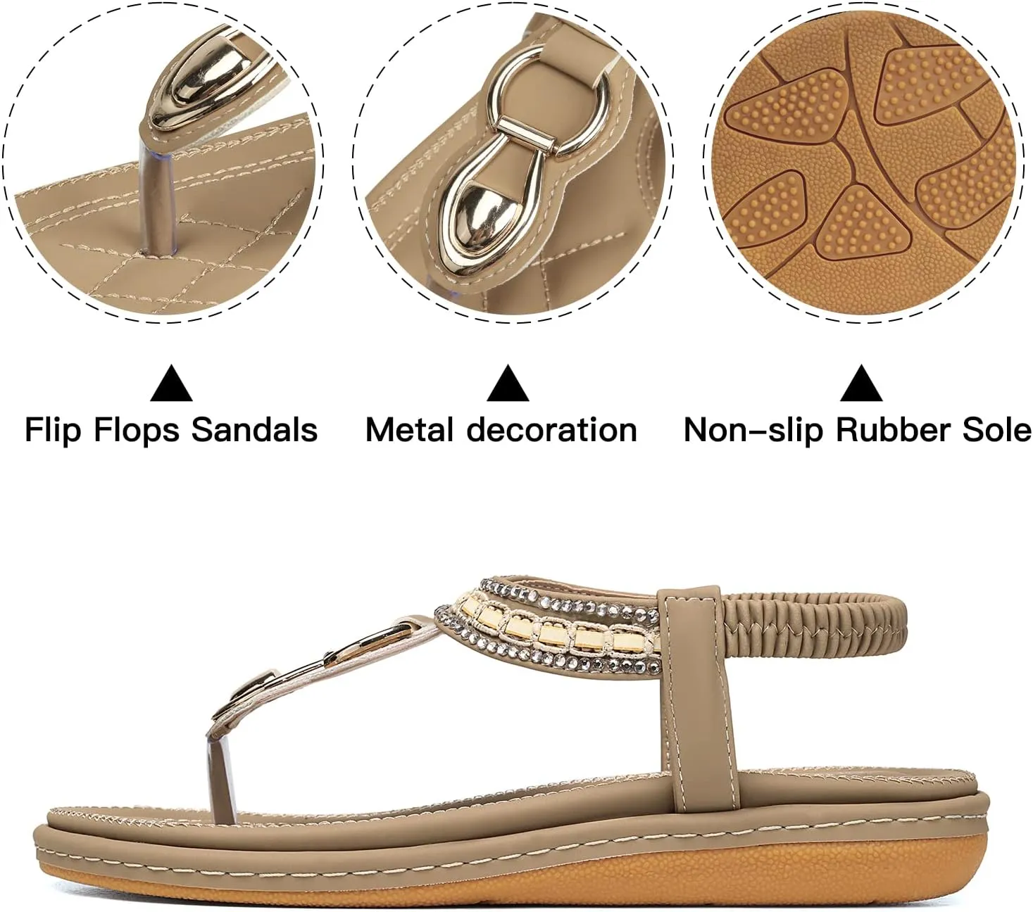 SHIBEVER Womens Sandals Dressy Summer: Women Comfortable Walking Flat Bohemian T-Strap Ladies Casual Comfy Sandals