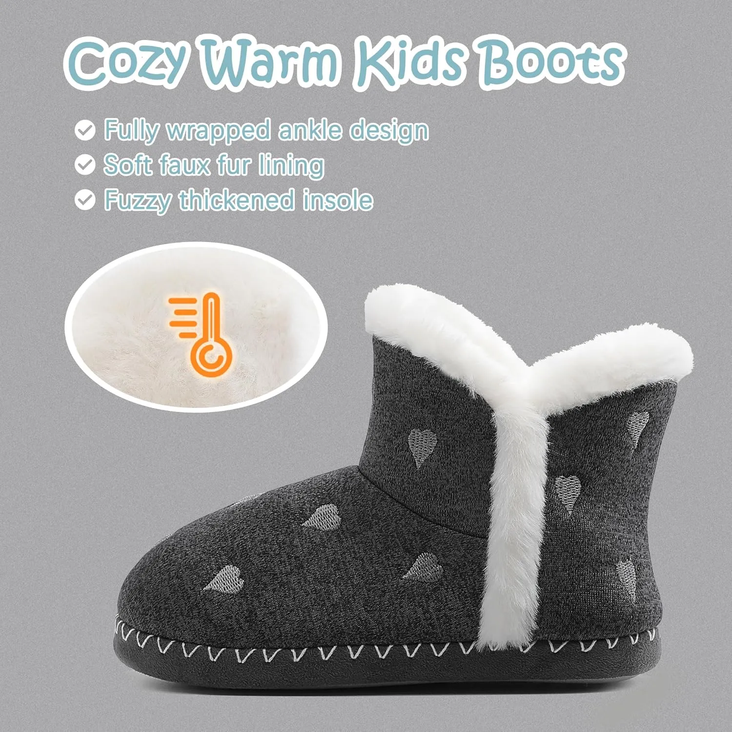 shoeslocker Girls Cute Bootie Slippers, Winter Warm Plush Memory Foam Booties House Shoes for Girls