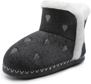 shoeslocker Girls Cute Bootie Slippers, Winter Warm Plush Memory Foam Booties House Shoes for Girls